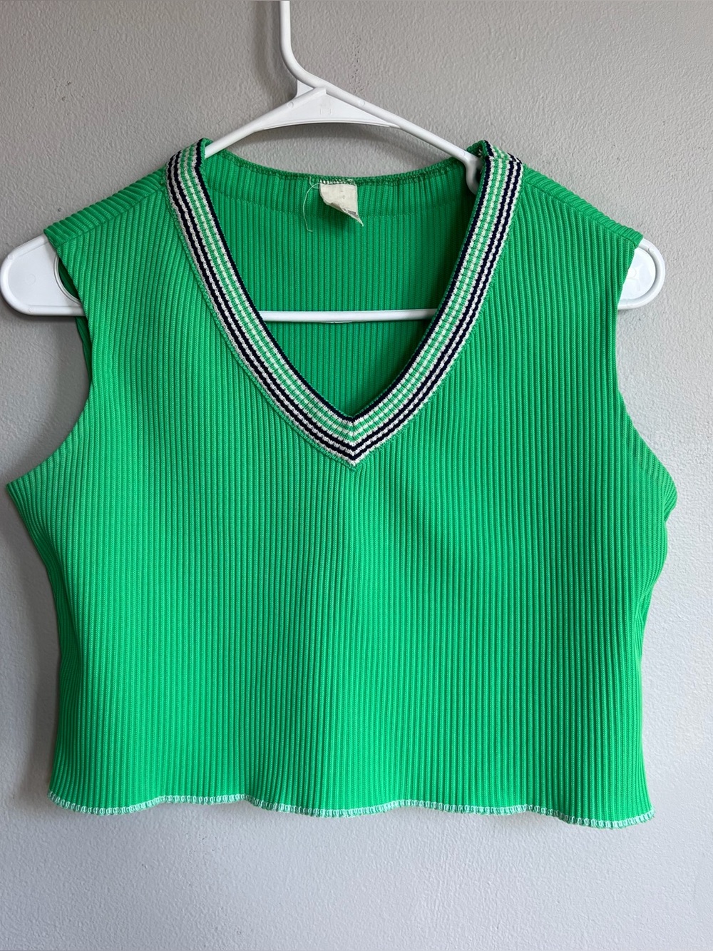 Vintage‎ 70s Ribbed Vneck Crop Top Preppy Green M